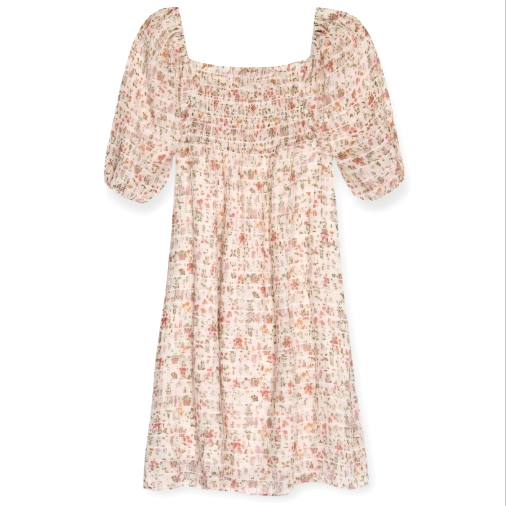 RAILS Geena Puff Sleeve Mini Dress Ambrosia Floral Sz Medium Cottagecore Prairie